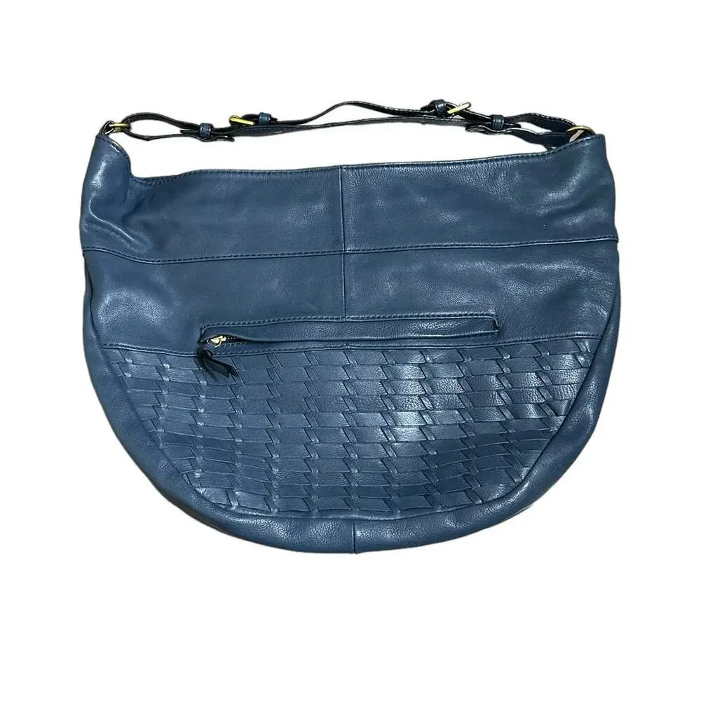 The SAK COLLECTIVE Soft Navy Blue Leather Braided/Woven Boho Hobo Bag - Picture 6 of 10